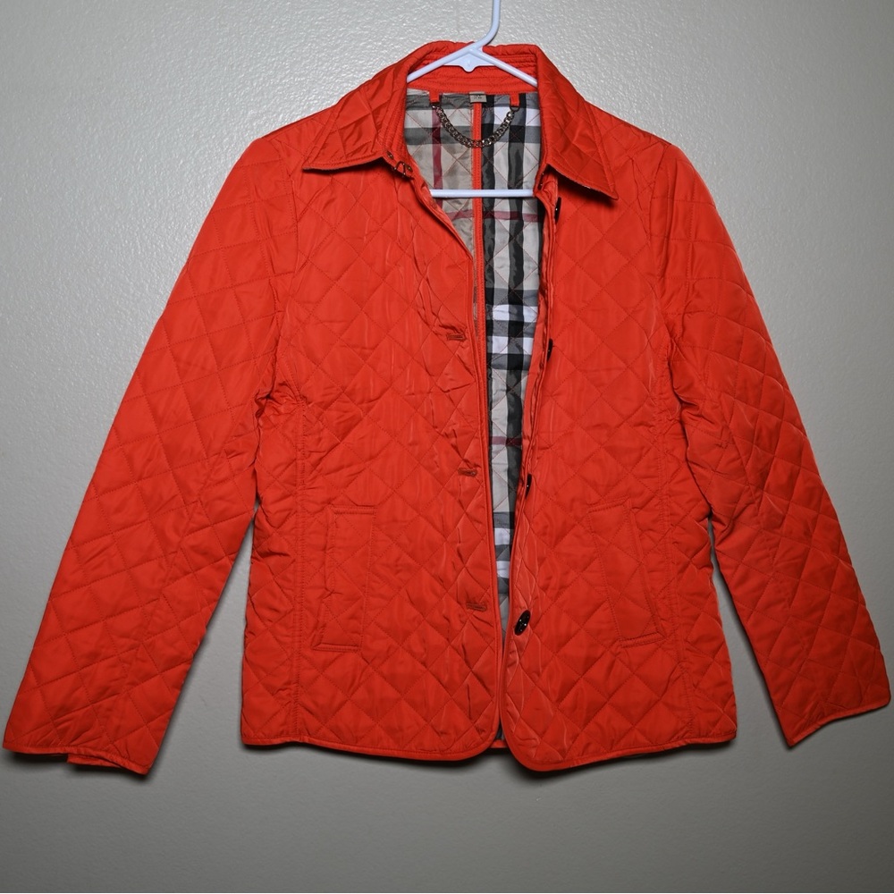 Burberry Quilted Orange Jacket with Check Lining